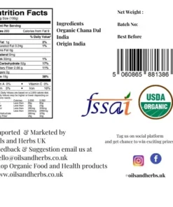 Organic Chana Dal - Split Hulled Chickpeas- GMO FREE-USDA CERTIFIED
